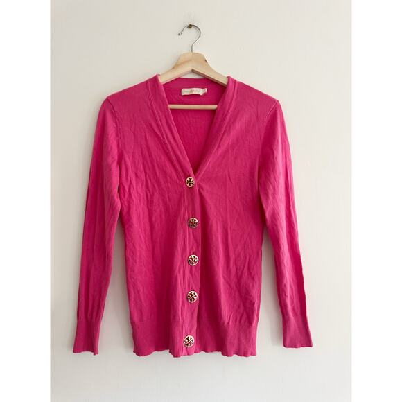 TORY BURCH Simone Hot Pink Cardigan Sweater Size Small - Picture 1 of 7